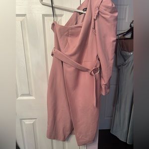 Formal party dress / blush pink / one sleeve with shoulder pad and belt / size10